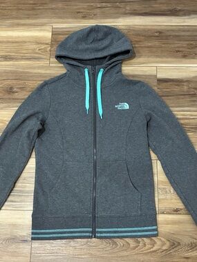 The North Face Women’s Small Full Zip Fleece Hoodie Jacket Charcoal with Teal